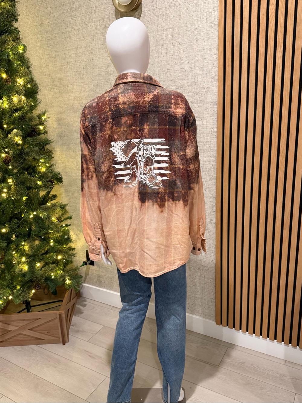 Men's Washed Rust Plaid Button-Up Shirt with Graphic Back